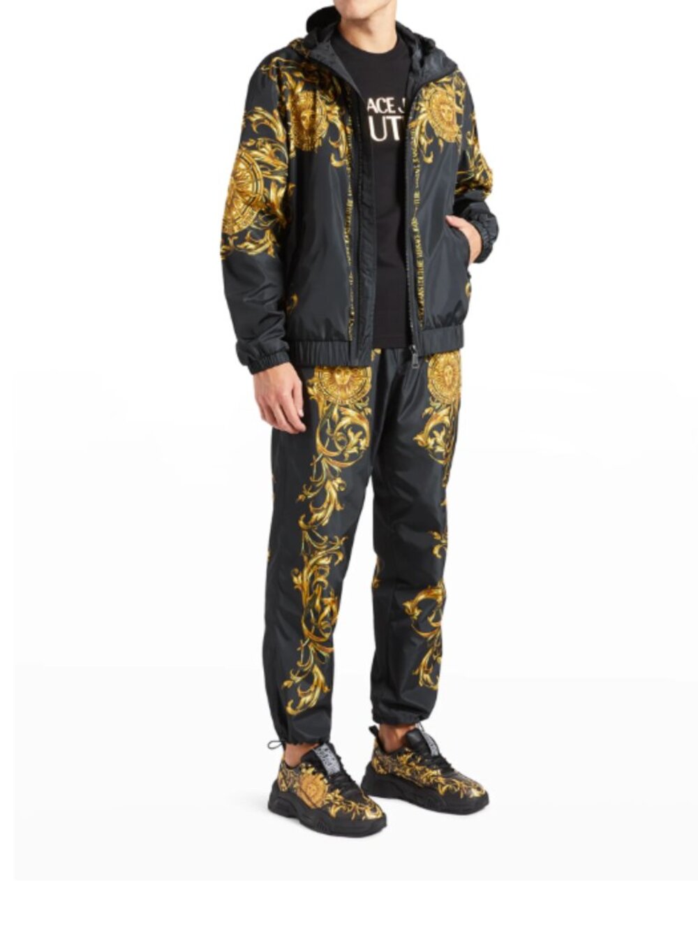 Versace Jeans Couture Baroque Sun Sweatpants Size XL Black Gold
